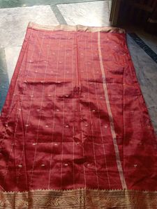 Elegant Red Saree with Golden Border