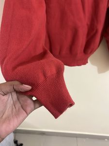 Red Asymmetrical Neckline Sweater