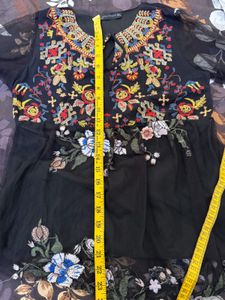Embroidered Black Sheer Tunic