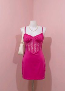 Hot Pink Corset Lace Mini Dress