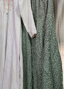 Elegant White &amp; Green Kurta Set