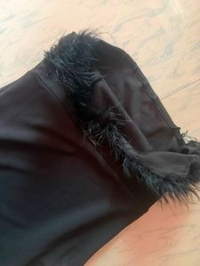 Elegant Black Feather Trim Maxi Dress