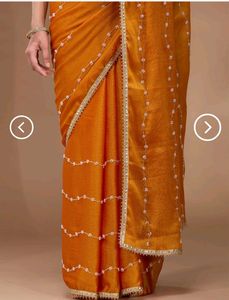 Elegant Orange Embroidered Saree ready to wear
