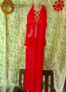 sexy Red Lace Lingerie Nightgown With Panty Set