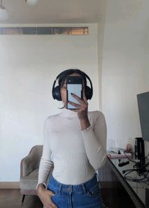 Beige Ribbed Long Sleeve Top