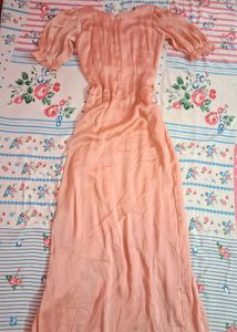 Elegant Peach Puff Sleeve Dress
