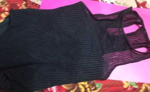 Hot Sheer Striped Black Top  or bodysuit
