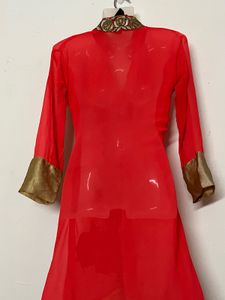 Red peach ethenic with kurta Gold Embroidery