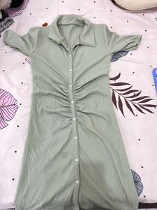 Sage Green Ruched Shirt Dress