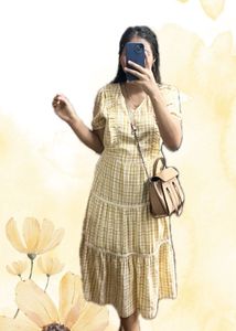 Yellow Plaid Midi Dress