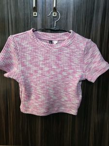 Pink Ribbed Crop Top