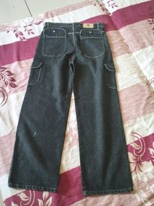 Dark Wash Wide Leg Cargo Jeans