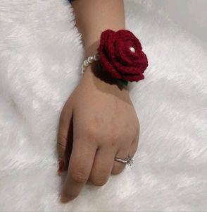 Handmade Crochet Rose Bracelet with Pearl Detail