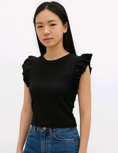 Black Ruffle Sleeve Top - Size M