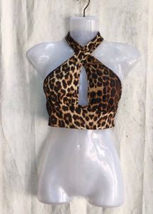 I. Leopard Print Halter Neck Crop Top