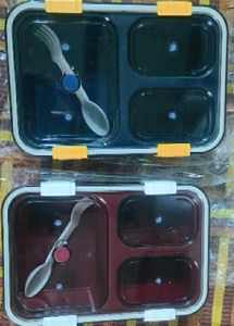 "SAI Tokyo Lunch Box - Buy 1 Get 1 Free - 3 Compartment 1000 ML Plastic Lunch Box (Red + Blue)"