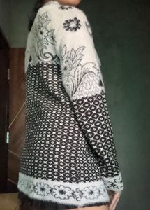 Black &amp; White Floral Knit Cardigan