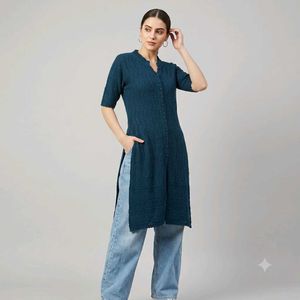 Teal Blue Knitted Kurta