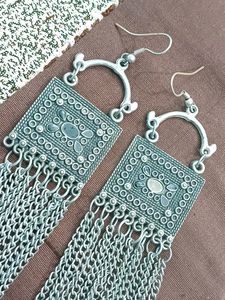 Silver Oxidised Heavy Earrings