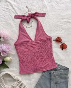 Chic Pink Textured Halter Top