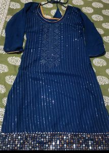 Navy Blue Kurta Set with net dupatta