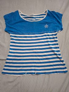 Blue &amp; White Striped T-Shirt with Star Detail