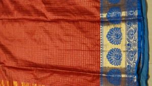 Elegant Red Silk Saree with Blue Border