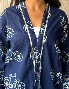 Stylish Navy Blue Kurta with Bicycle Print