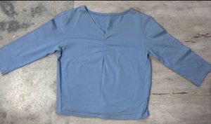 Blue Ruched V-Neck Top