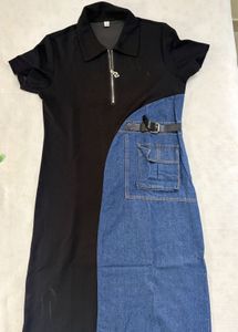 Black and Denim Color Block Dress