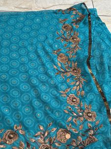 Beautiful Teal Saree with Gold &amp; Brown Embellishme