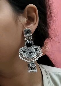 Oxidized Silver Jhumka Earrings