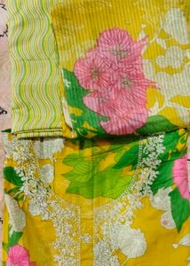 pakistani Yellow Floral Unstitched Dress Material