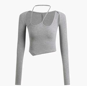 Grey Cut-out Crop Top