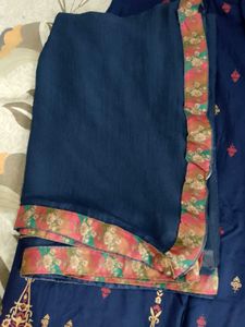 Anouk Blue Embroidered Kurta Set with Dupatta