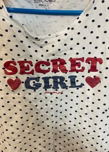 Cute long line Secret Girl Polka Dot T-Shirt