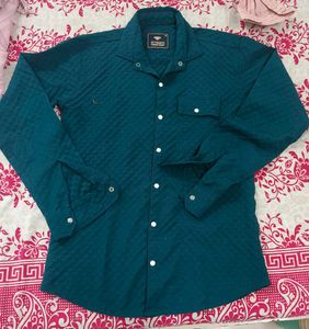 combo offer Men's Teal Textured Button-Up Shirt
