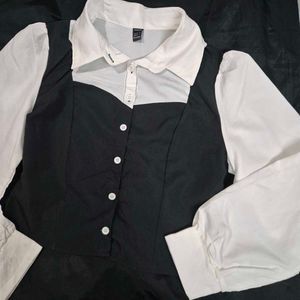 Chic crop Black &amp; White shirt Top formal corset