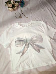 Cute Bow Graphic White T-Shirt