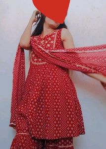 Red Printed Kurta Set