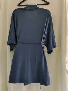 Blue Kimono Robe with Lace Trim