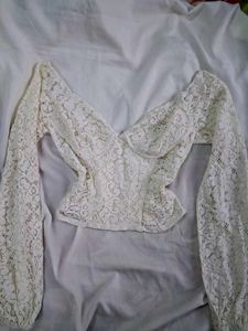 (Corset) Cream Lace Square Neck Top