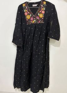 Elegant Black Embroidered Maxi Dress