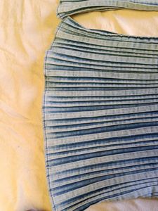 Blue Pleated Wide-Leg Pants