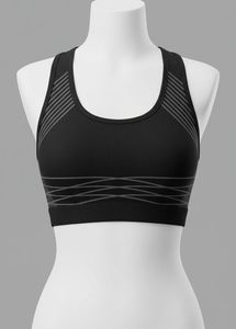 Comfortable Black Sports Bra with Striped Detail