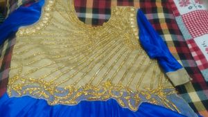 Elegant Blue & Gold Embellished Gown