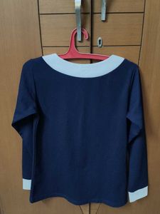 Navy Blue Long Sleeve Top with White Collar
