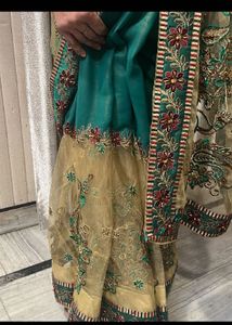 Elegant Green &amp; Gold Embroidered Saree