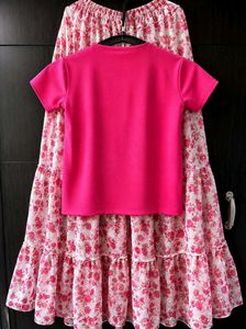 Rosy Bloom Ribbed Top &amp; Floral Tiered Maxi Skirt
