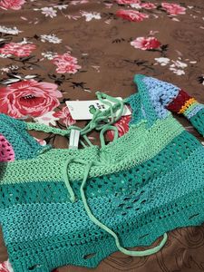 Crochet Knit Striped Crop Top